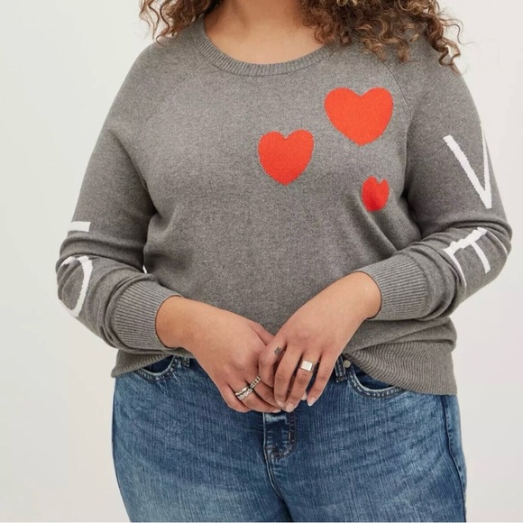 torrid Sweaters - Torrid Gray Sweater with Red Heart Accents